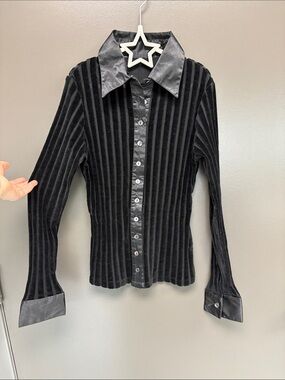Rayure Paris 90s Whimsigoth Velvet burnout Button-Up Shirt with Satin Accents